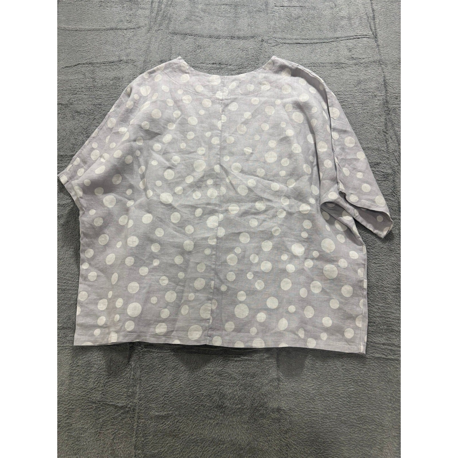 Made Italy Blouse Womens L Polka Dot Linen Oversized Boxy Pocket Minimal