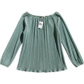 Almost Famous Mint Pleated Blouse Metallic Sheen Long Sleeve Boho Stretch Top