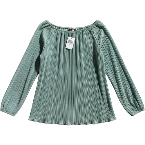 Almost Famous Mint Pleated Blouse Metallic Sheen Long Sleeve Boho Stretch Top