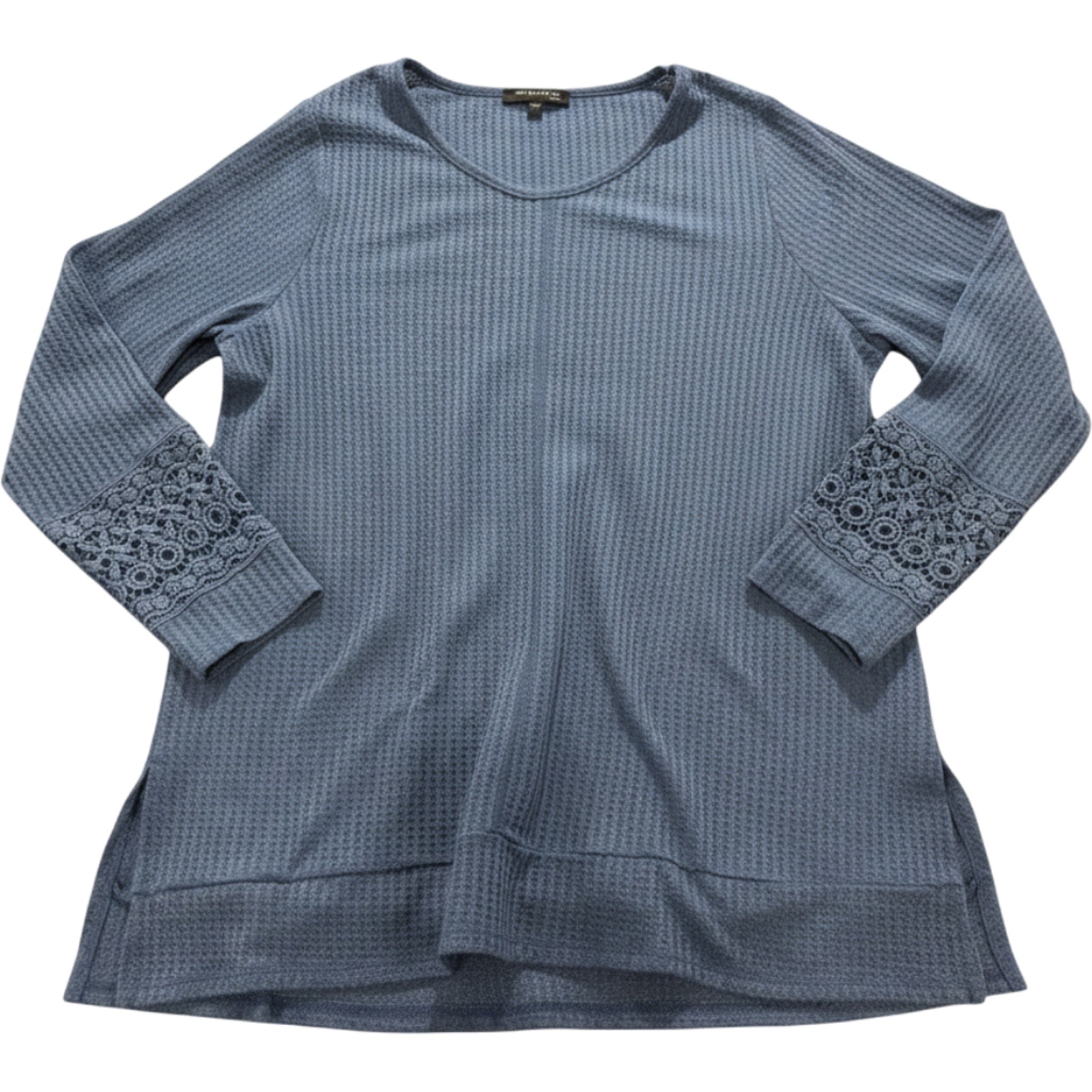 Tint & Shadow Blue Waffle Knit Top 1X Lace Sleeve Casual Plus Size Tunic