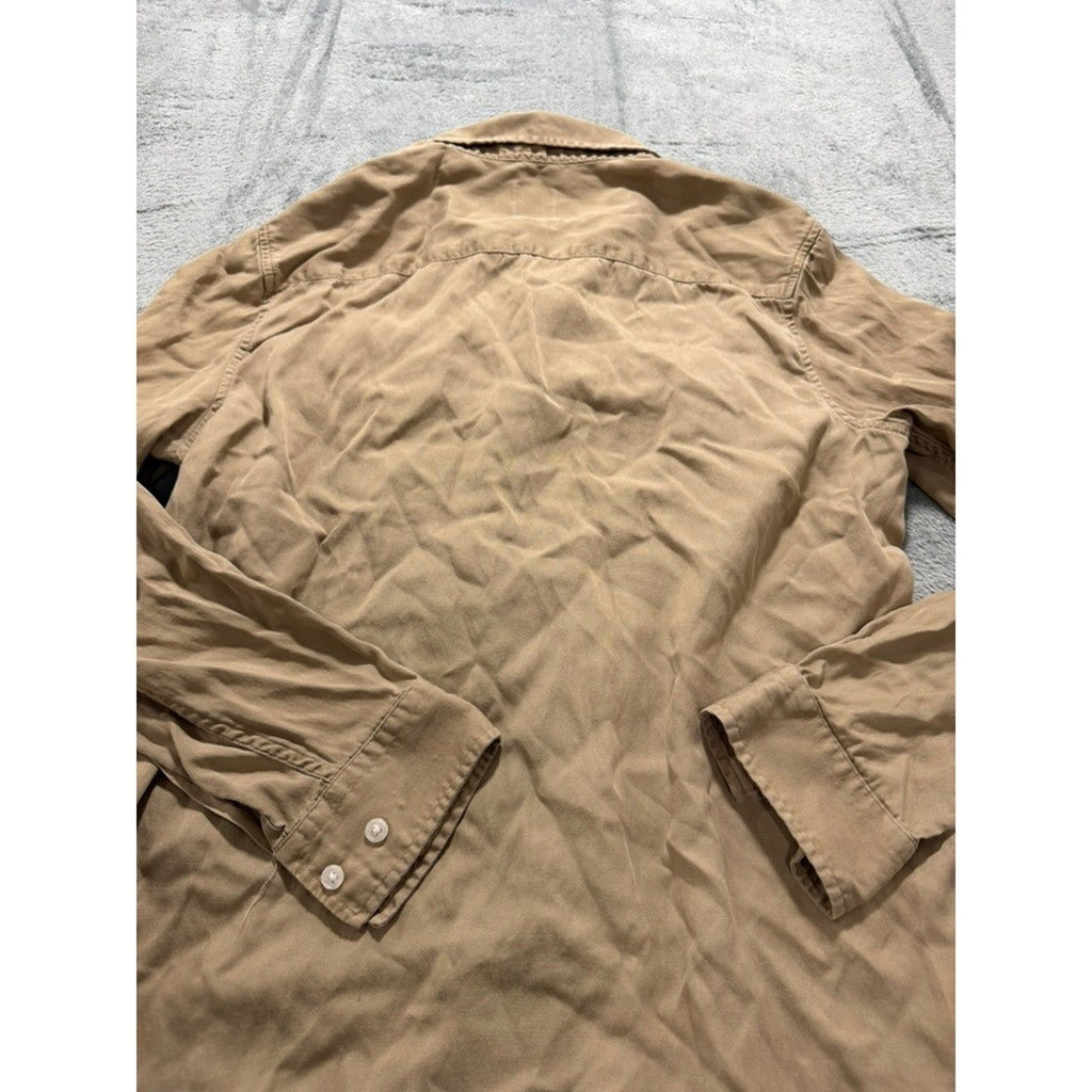 HM Mens Regular Fit Long Sleeve Button Up Utility Shirt Tan Khaki Small