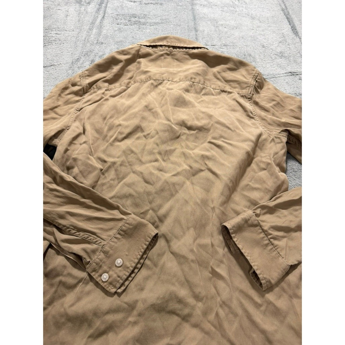HM Mens Regular Fit Long Sleeve Button Up Utility Shirt Tan Khaki Small