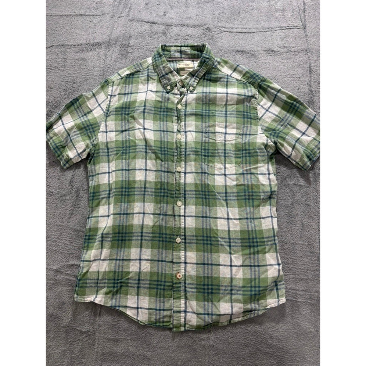 Weatherproof Vintage Shirts Mens L Plaid Linen Button Up Short Sleeve
