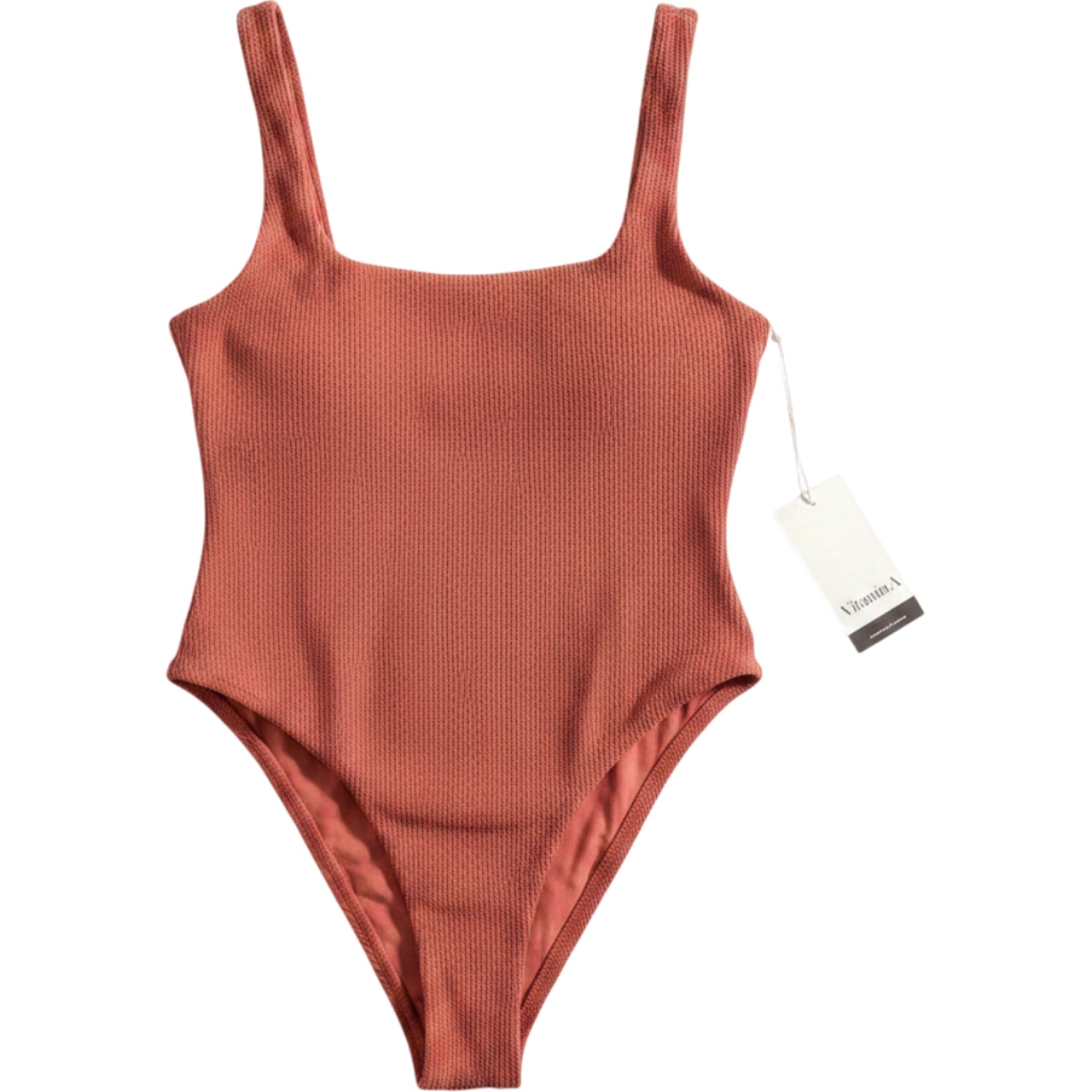Vitamin A One Piece Swimsuit Ribbed Coral High Cut Minimalist NWT XS