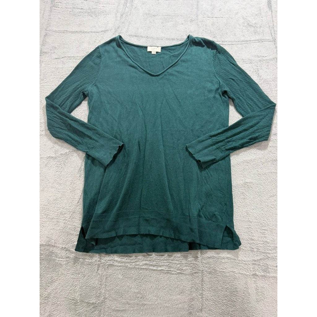 Loft Outlet Womens V-Neck Sweater Forest Green Cotton Blend Long Sleeve Large
