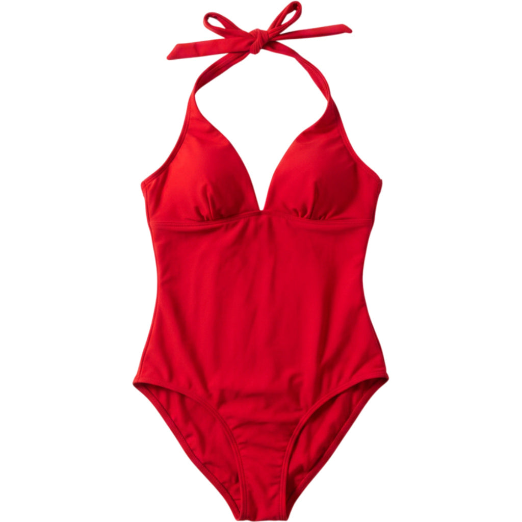 Shade & Shore One Piece Swimsuit Red Halter Tie Waist Tummy Control NWT