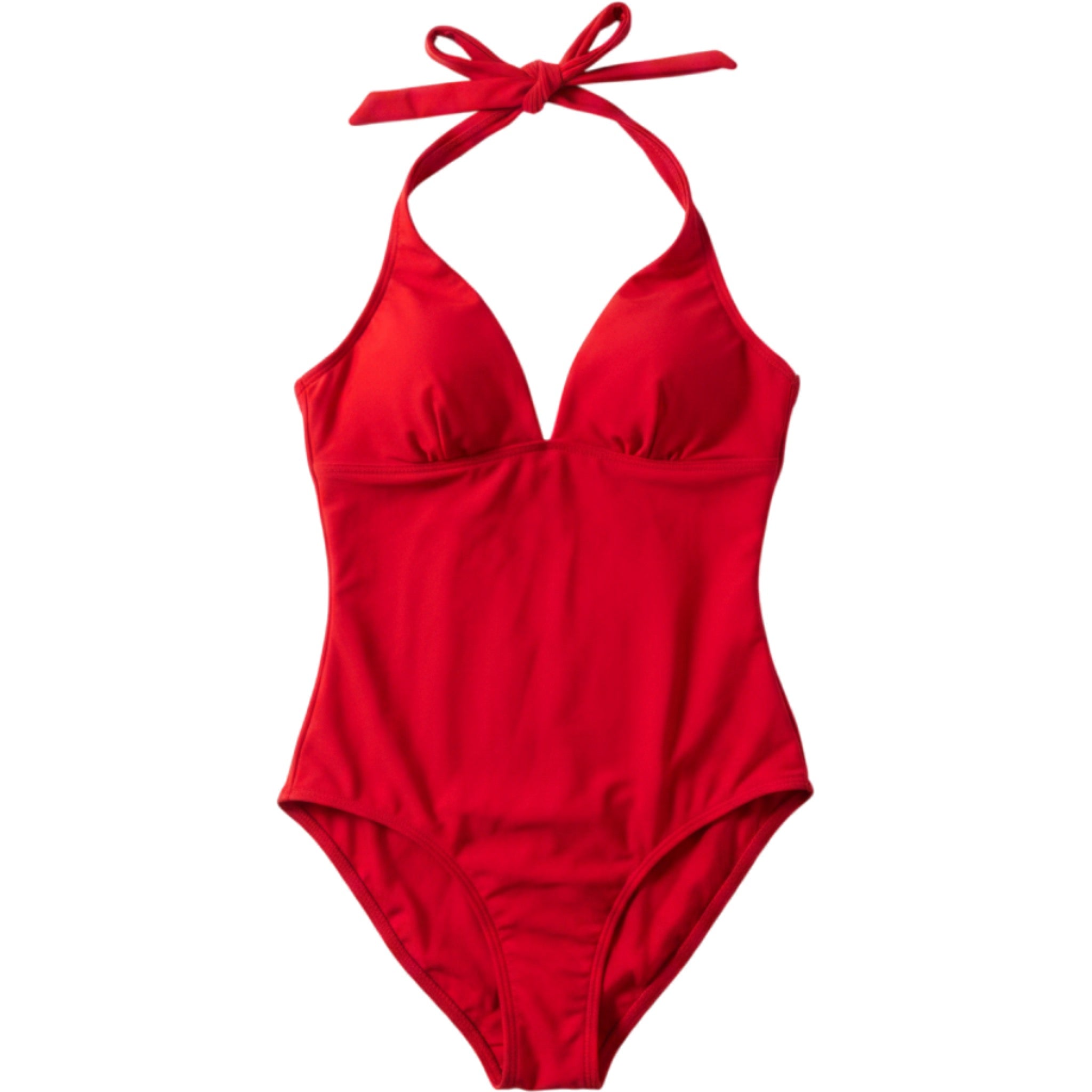 Shade & Shore One Piece Swimsuit Red Halter Tie Waist Tummy Control NWT