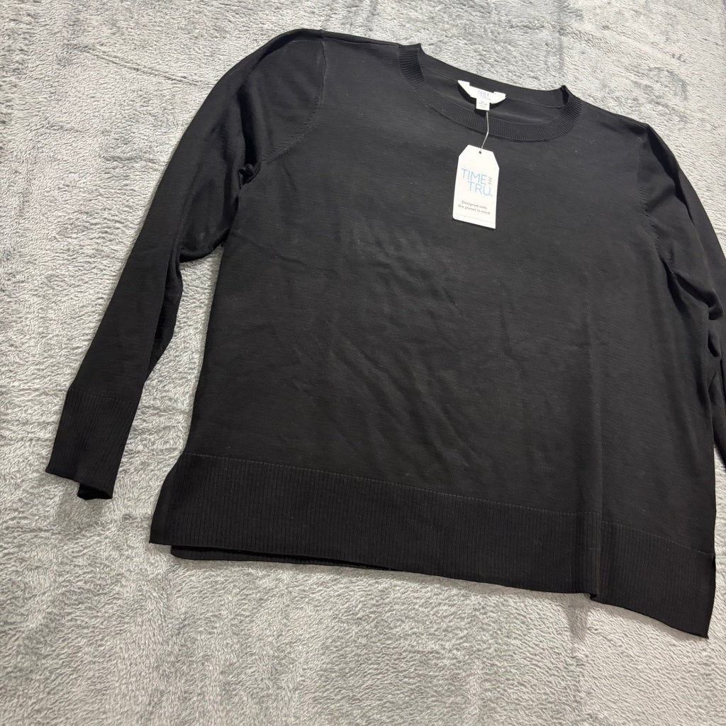 Time and Tru Womens XL Black Fine Gauge Pullover Sweater Crewneck Soft Knit Cozy