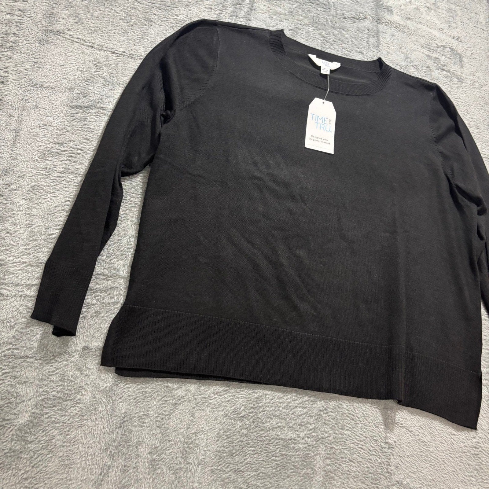 Time and Tru Womens XL Black Fine Gauge Pullover Sweater Crewneck Soft Knit Cozy