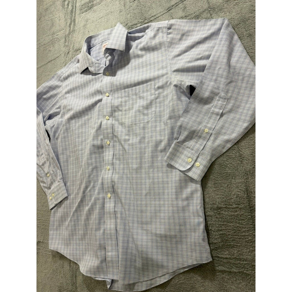 Brooks Brothers Dress Shirt Mens Large 16.5 34 Blue Check Cotton Classic