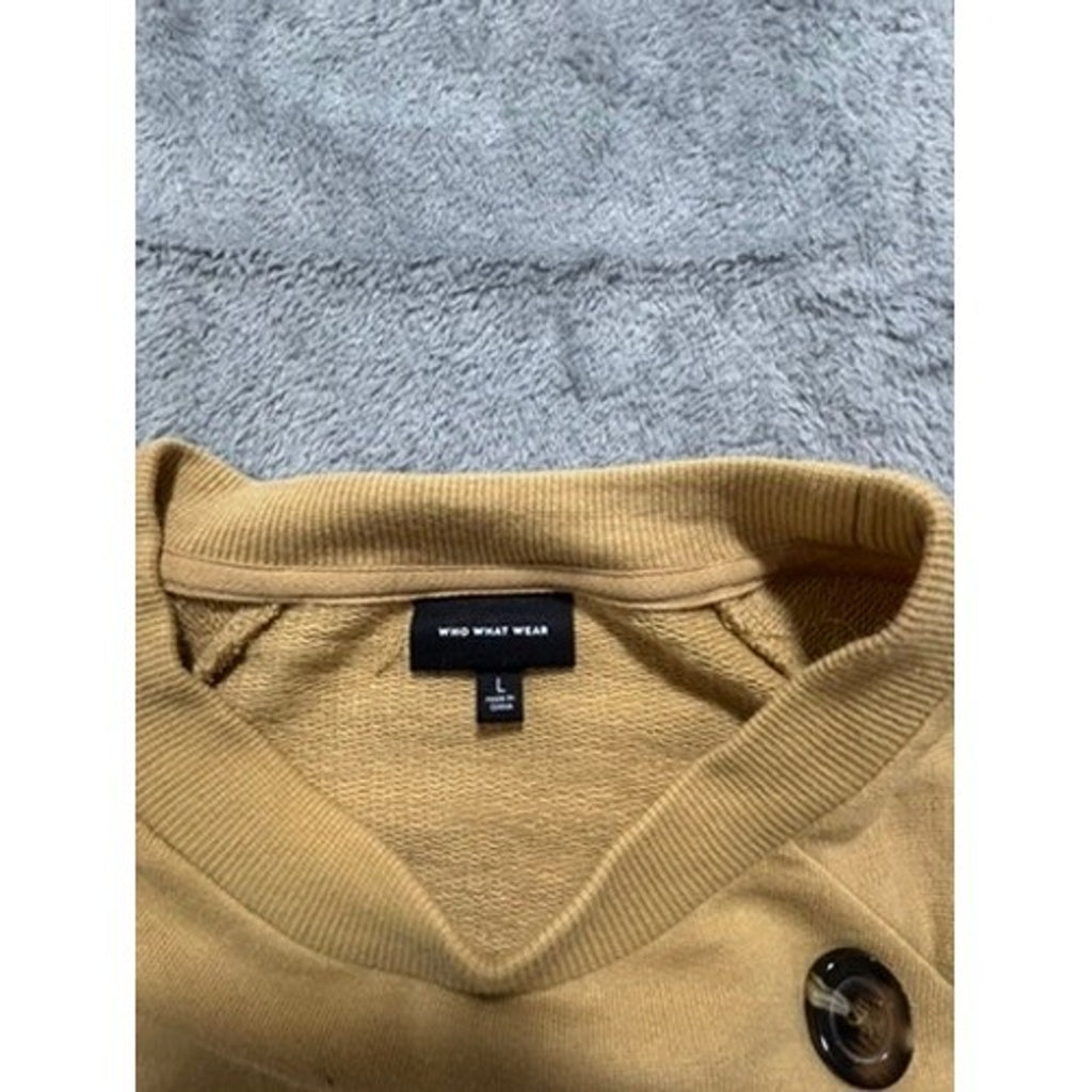 Who What Wear Womens L Tan Button Detail Sweatshirt Long Sleeve Casual Cozy Boho