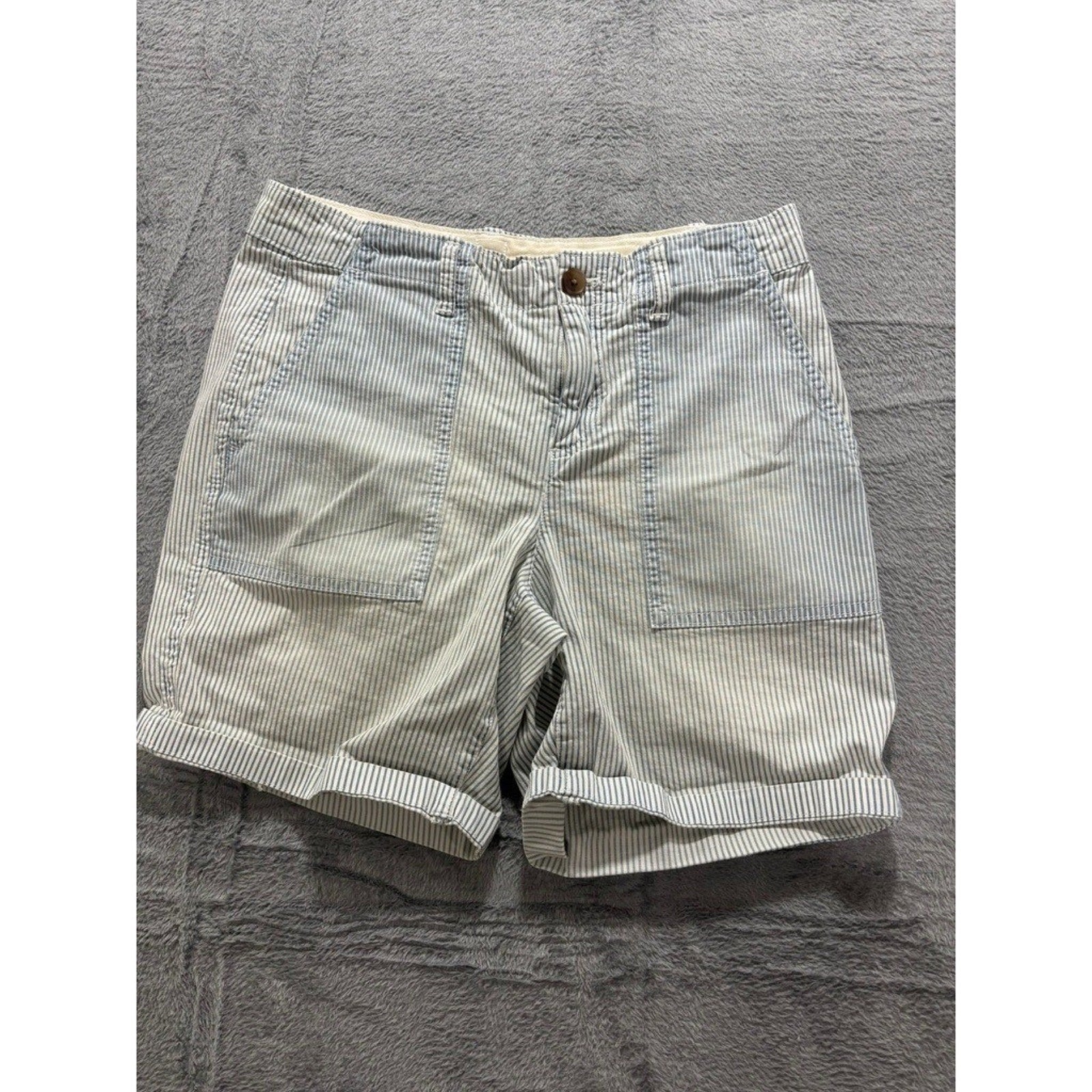 Gap Chino Shorts Womens Size 2 Blue White Stripe Rolled Hem Preppy Casual