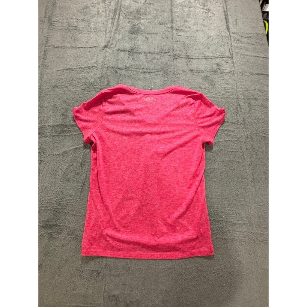 Under Armour Womens LG Pink V-Neck T-Shirt Athleisure Casual HeatGear Loose Fit