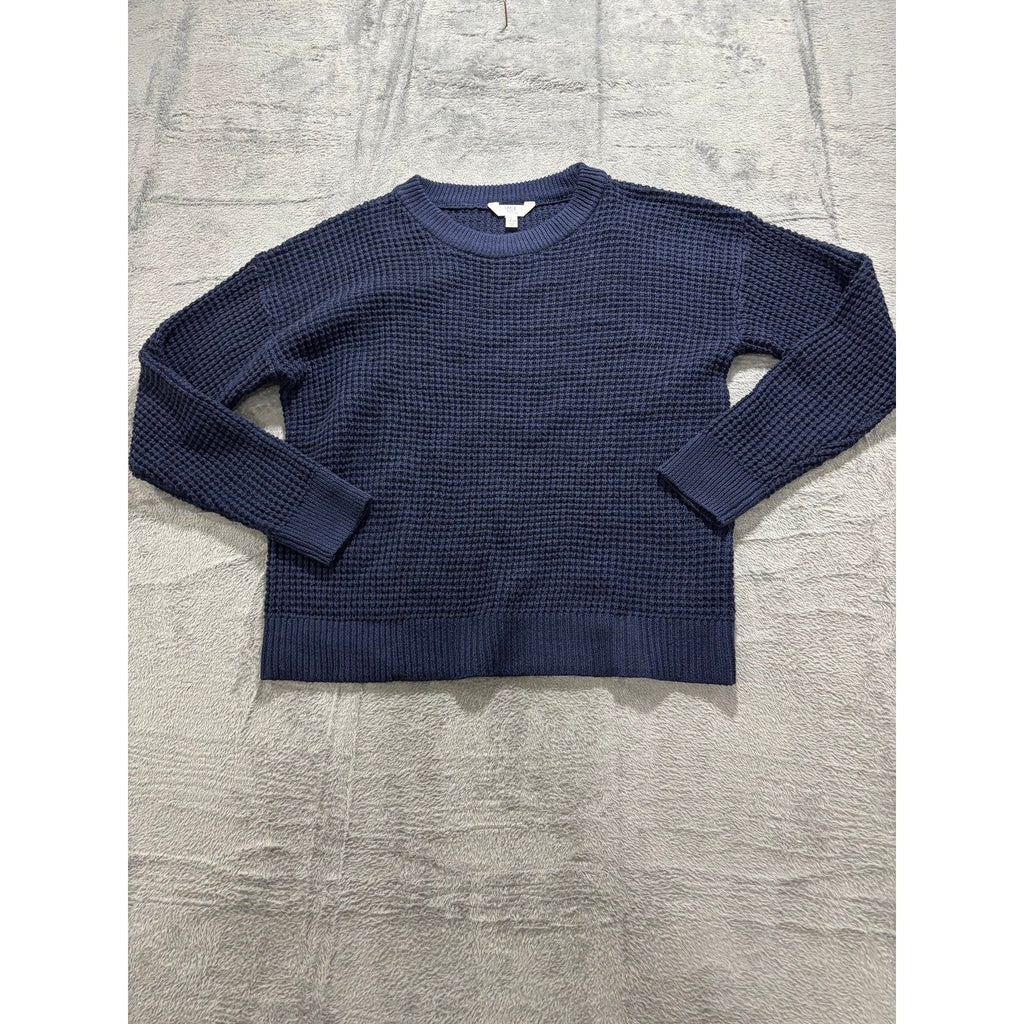 Time and Tru Womens L Navy Blue Waffle Knit Sweater Casual Cozy Pullover