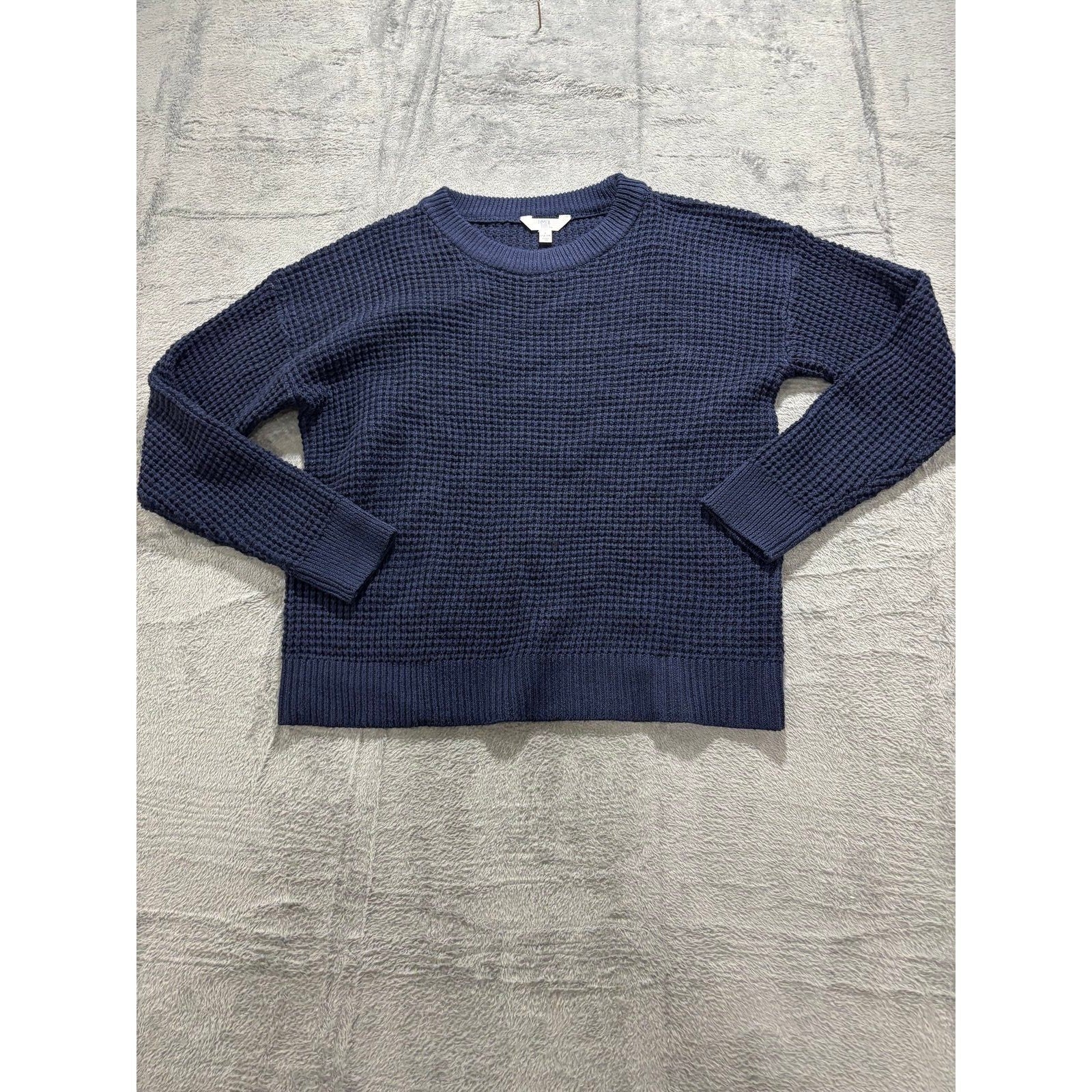Time and Tru Womens L Navy Blue Waffle Knit Sweater Casual Cozy Pullover