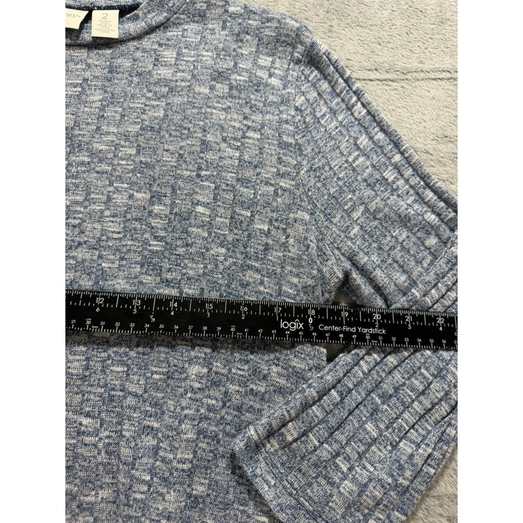Chicos Top Womens 2 Blue Marled Knit Tunic Asymmetrical Hem Button Side