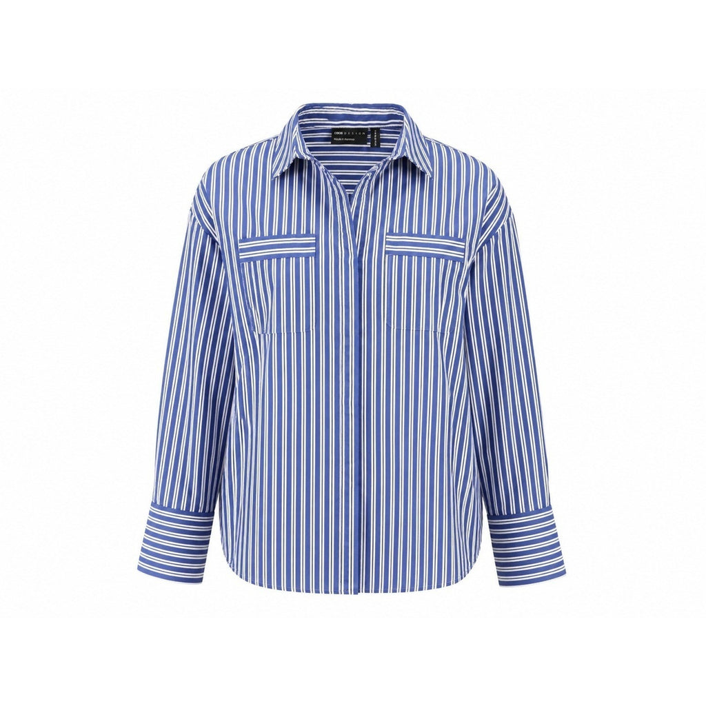 ASOS Design Button Up Shirt Womens US 14 Blue White Striped Pocket Blouse