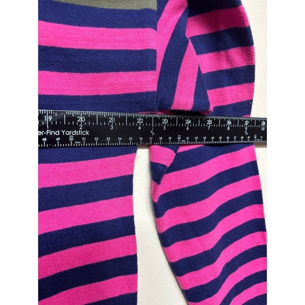 NWT LOFT Large Stripe Button Sweater Pink Navy Olive Long Sleeve Classic Coastal
