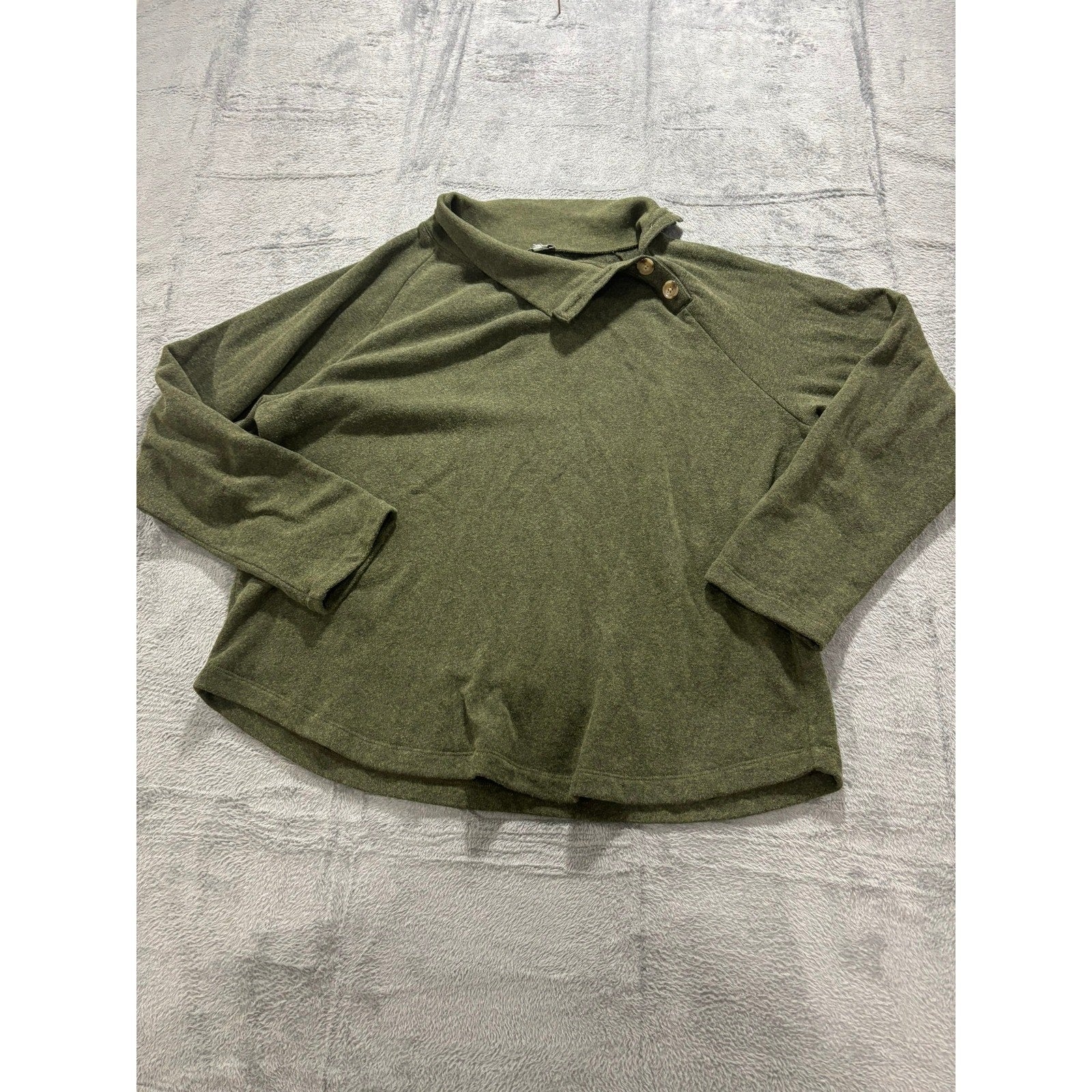 J.Crew Womens Olive Green Fleece Asymmetrical Button Funnel Neck Pullover XL