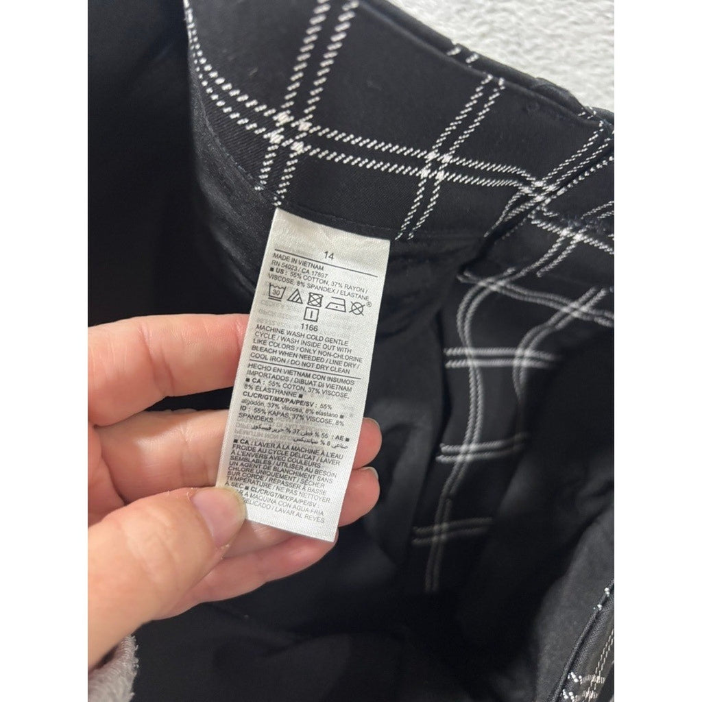 Old Navy Pixie High Rise Ankle Pants Black White Windowpane Plaid Womens 14