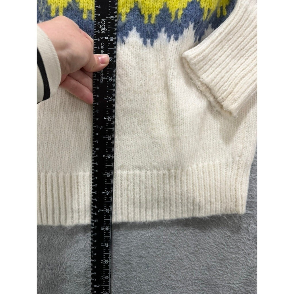 Aerie Fair Isle Sweater Womens L Oversized Nordic Quarter Zip Chunky Cozy