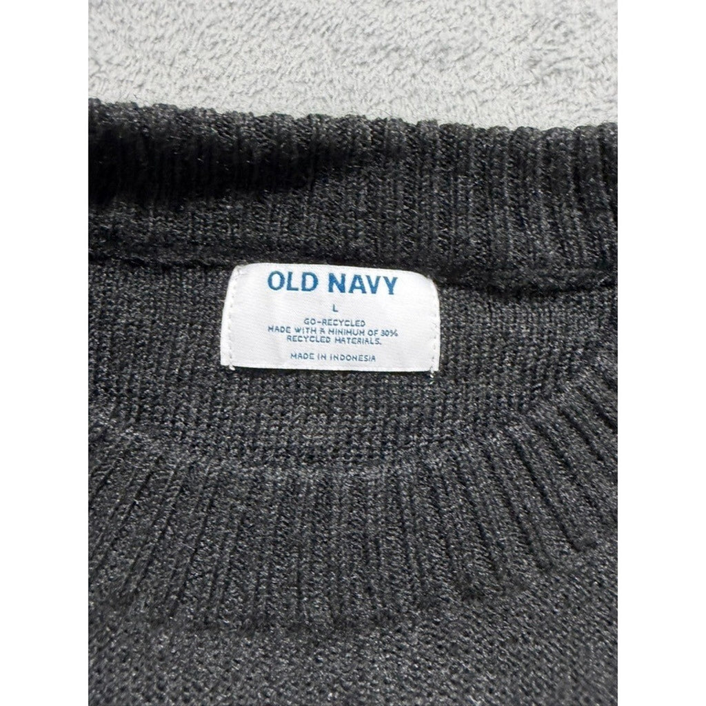 Old Navy Womens Black White Fair Isle Go-Recycled Crewneck Sweater Large Nordic