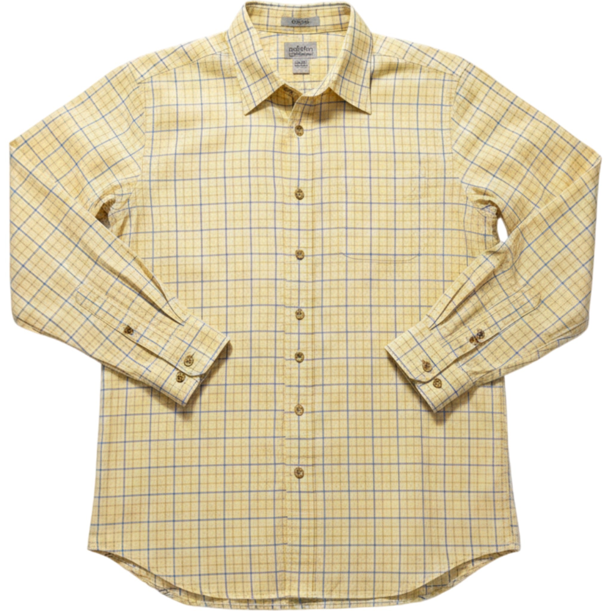 LL Bean Shirt Mens Medium Yellow Check Button Down Wrinkle Free Casual