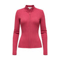 CAbi Ribbed Zip Sweater Womens Small Pink Silk Blend Fitted Stretch Y2K