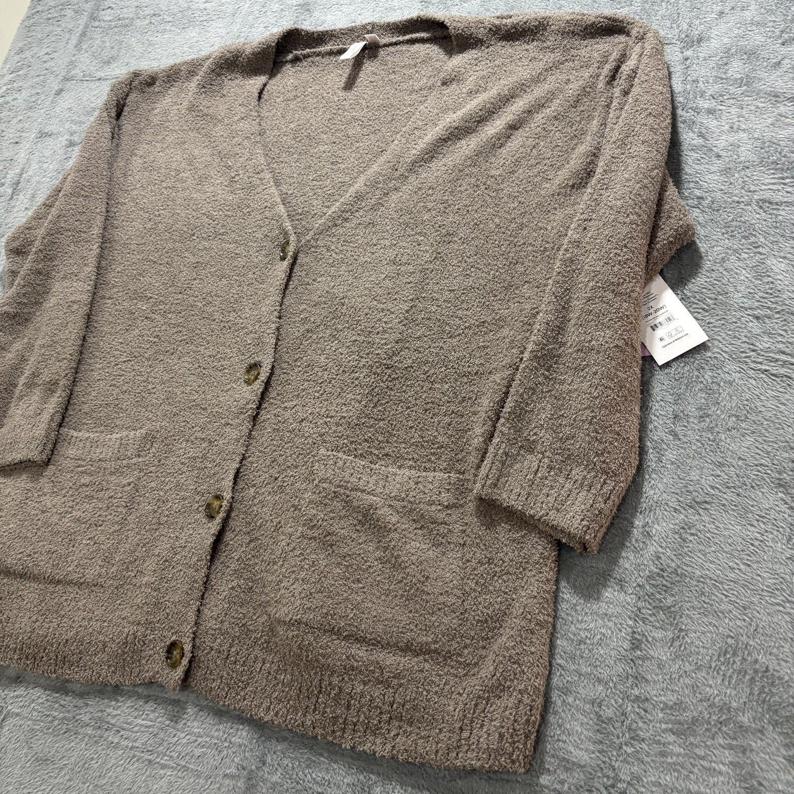 Joyspun Womens 2X Taupe Cardigan Sweater Cozy Casual Plus Size Boho Pocket NEW