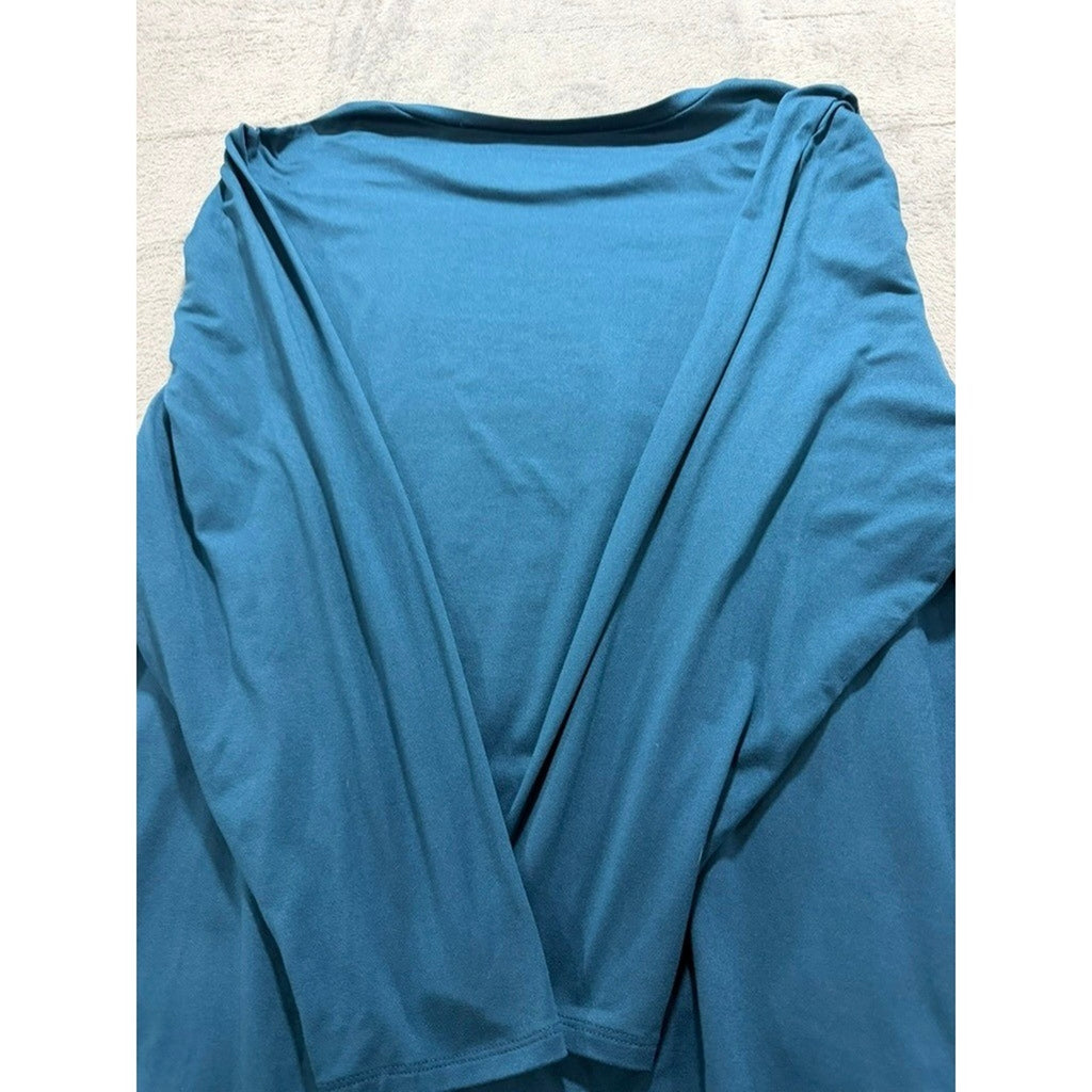 Lane Bryant Teal Blue Puff Shoulder Long Sleeve Top Plus Size 26/28 Round Neck