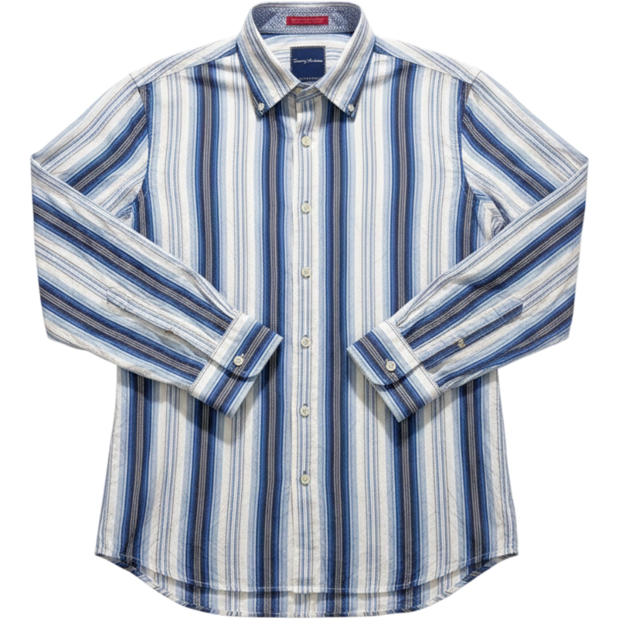 Tommy Bahama Shirt Mens Large Silk Blend Blue Stripe Button Down Casual