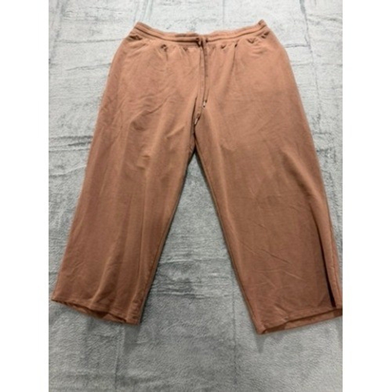 Joyspun Womens XL Brown Wide Leg Lounge Pants Drawstring Pockets Cropped Relaxed