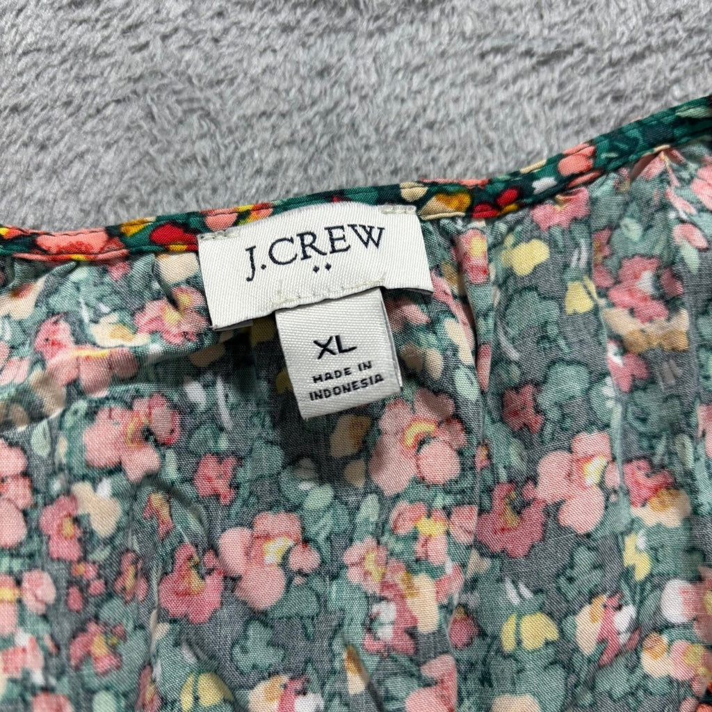 J.Crew Womens XL Green Floral Smocked Re-Imagined Viscose Midi Dress Boho Casual