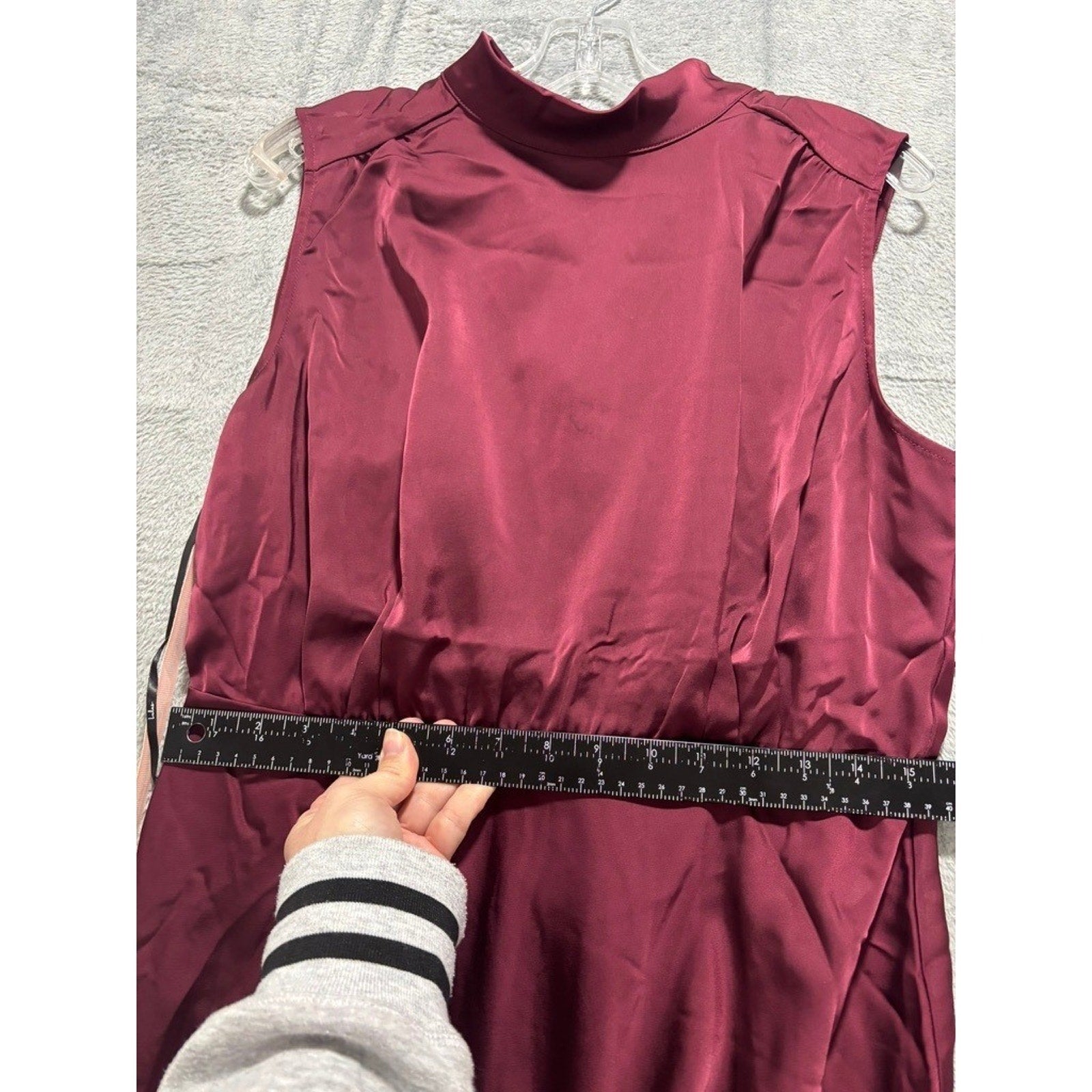 Lulus Burgundy Satin High Neck Draped Maxi Dress Size XL Sleeveless Side Slit