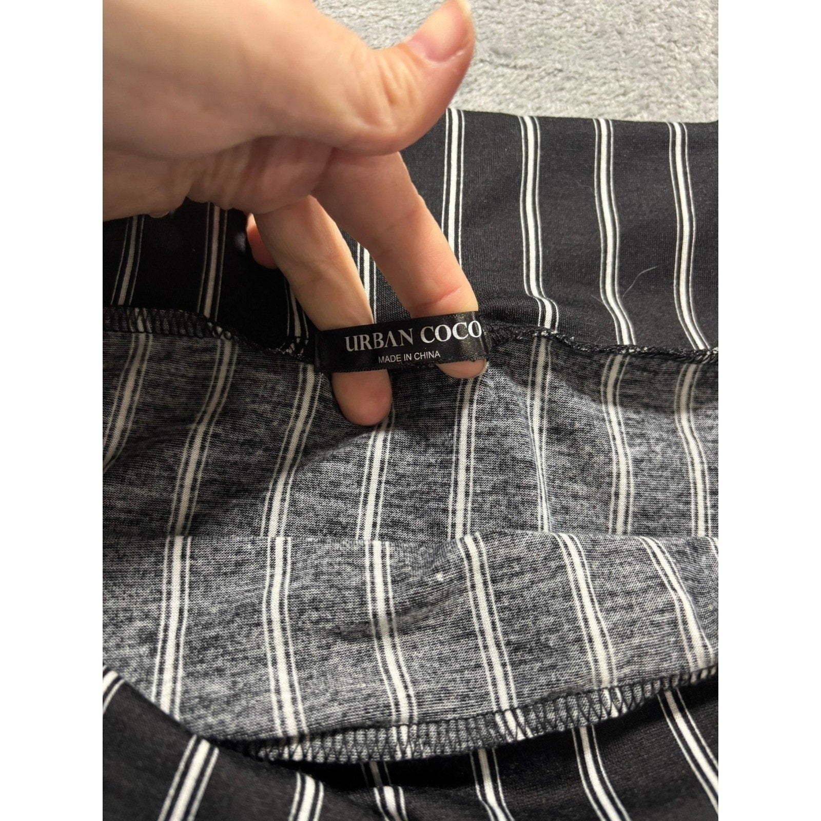Urban Coco Black White Pinstripe A-Line Midi Skirt Elastic Waist Stretch S