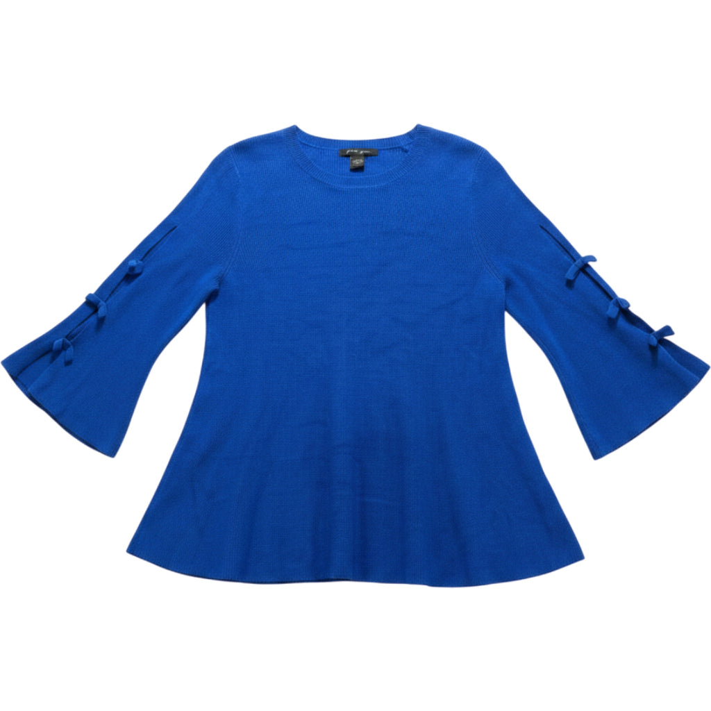 Faith & Zoe Sweater Womens Large Blue Knit Bow Sleeve Peplum Top Casual