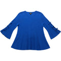 Faith & Zoe Sweater Womens Large Blue Knit Bow Sleeve Peplum Top Casual