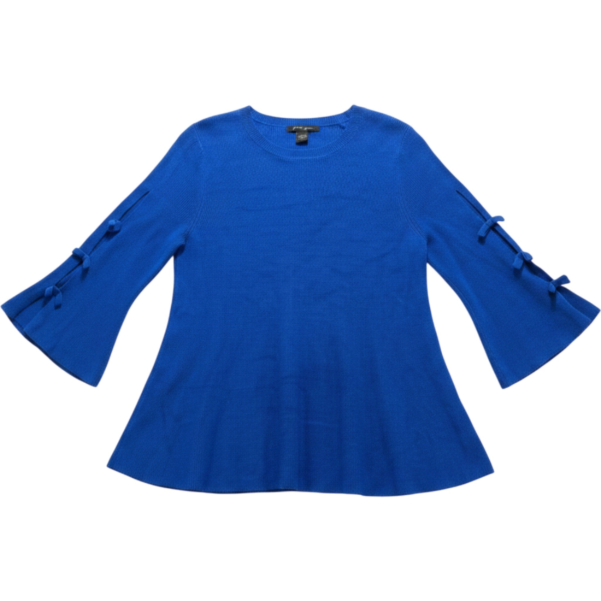 Faith & Zoe Sweater Womens Large Blue Knit Bow Sleeve Peplum Top Casual
