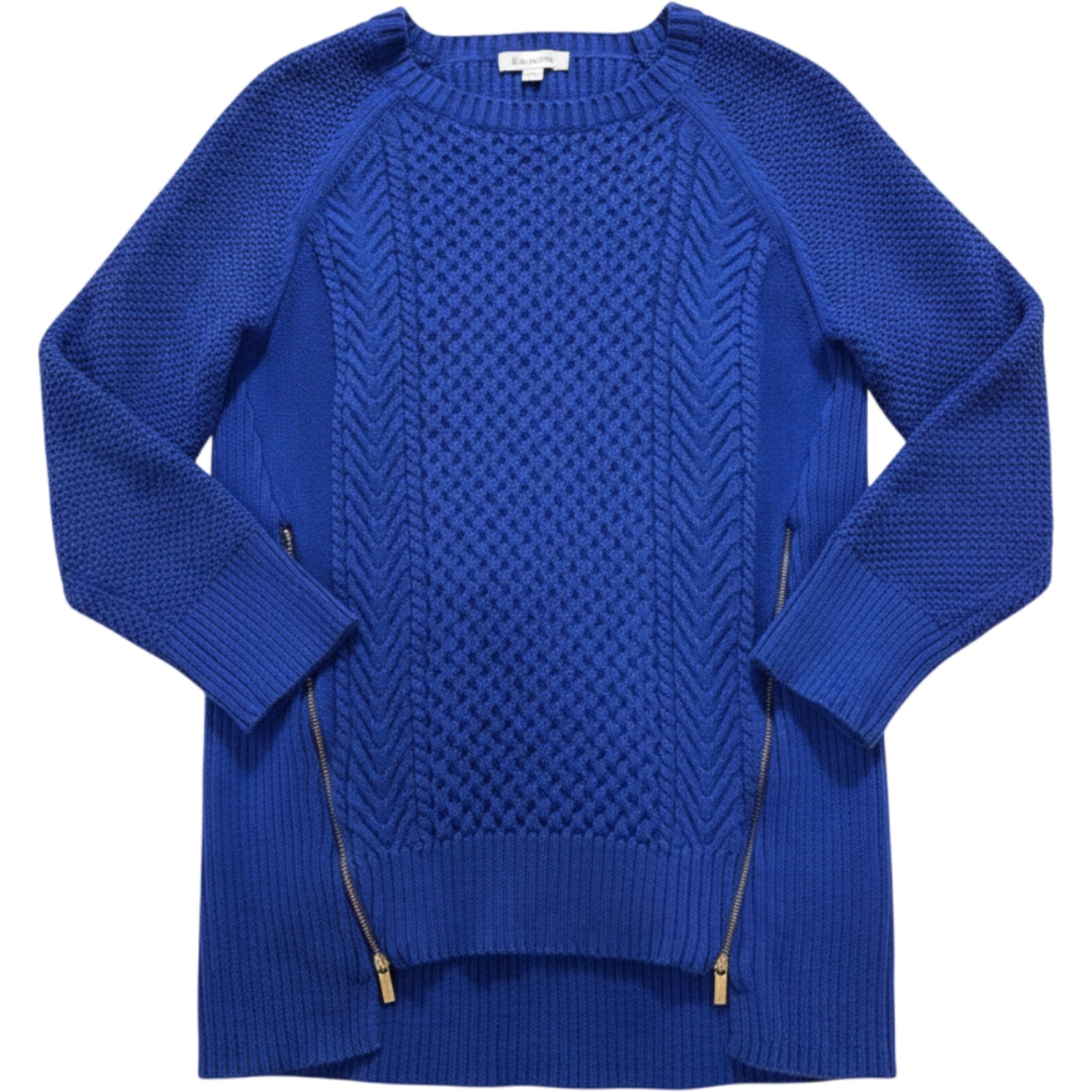 Calvin Klein Sweater Womens Medium Blue Knit Side Zip Textured Pullover