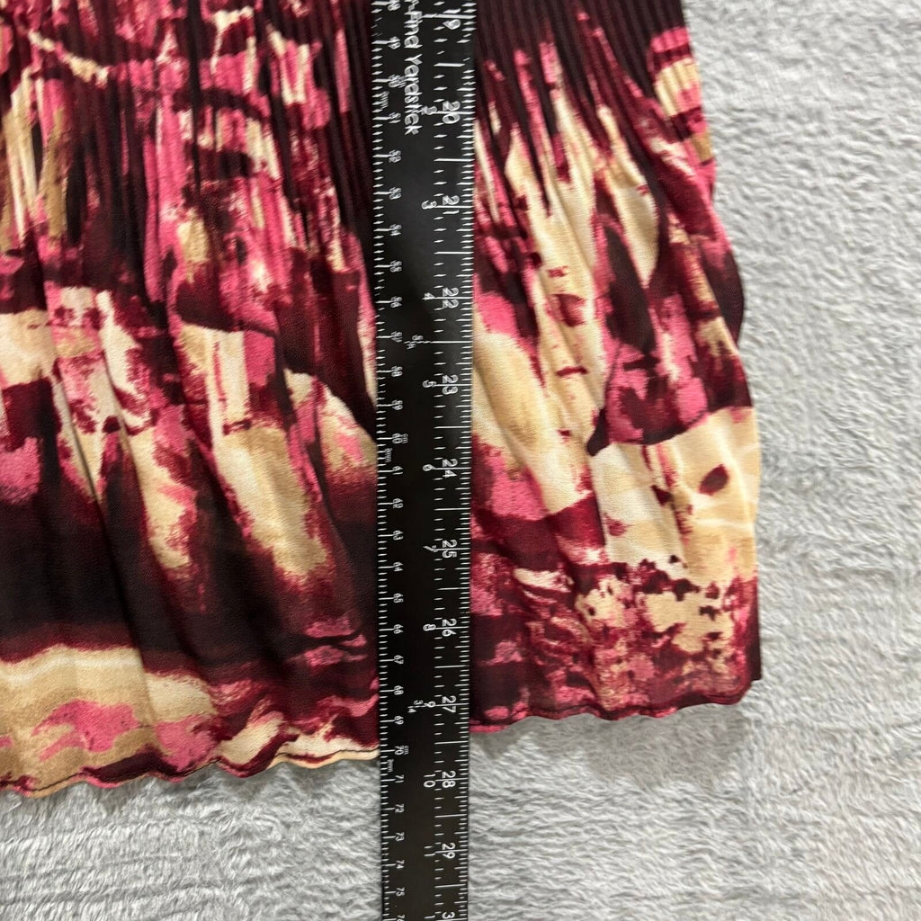 Serenade New York Womens L Brown Pink Abstract Pleated Tank Top Boho Casual