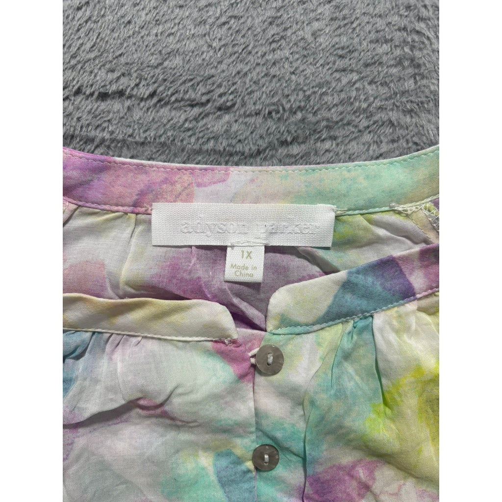 Adyson Parker Blouse Womens 1X Boho Watercolor Pastel Rayon Flowy Top