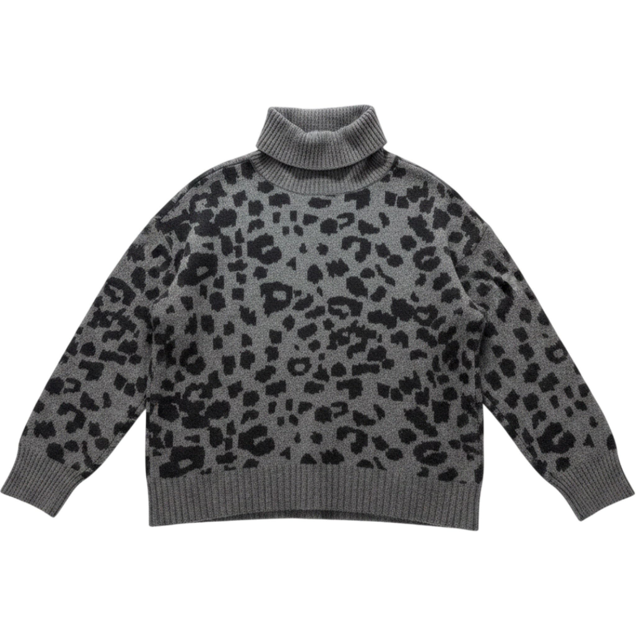 LOFT Leopard Print Sweater Womens Large Gray Turtleneck Knit Cozy Top