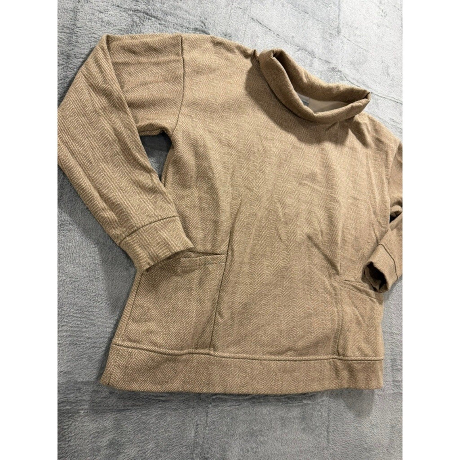Columbia Women XXL Tan Herringbone Cowl Neck Fleece Pullover Sweatshirt Gorpcore