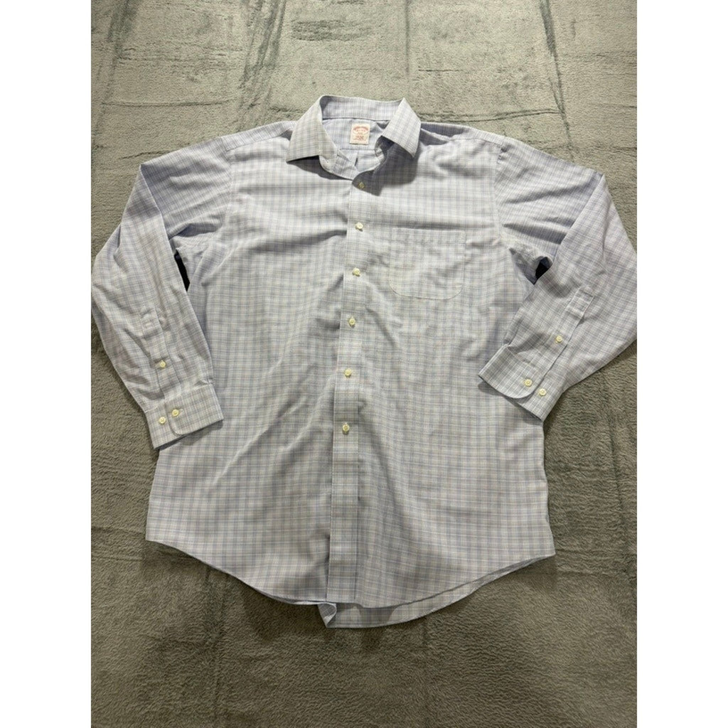 Brooks Brothers Dress Shirt Mens Large 16.5 34 Blue Check Cotton Classic