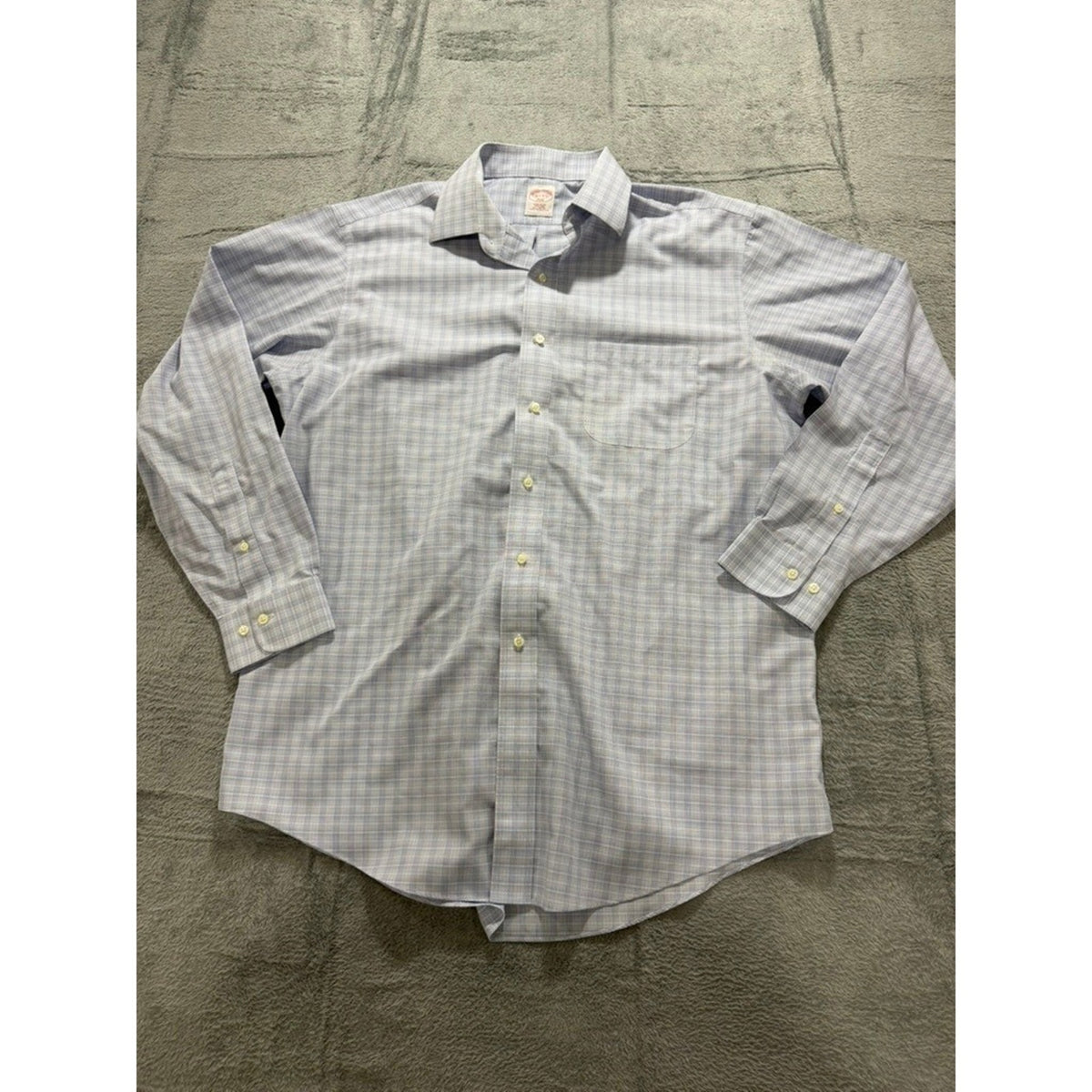 Brooks Brothers Dress Shirt Mens Large 16.5 34 Blue Check Cotton Classic