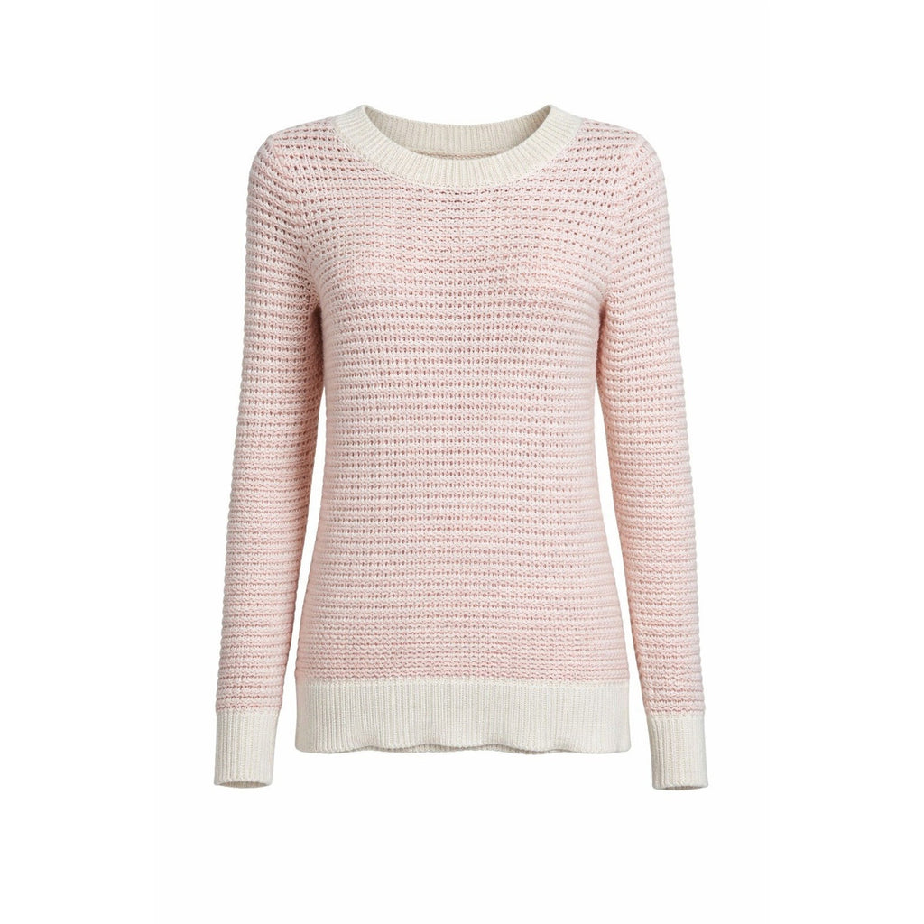 Chico's Womens Small Striped Knit Sweater Cream Pink Long Sleeve Casual Pullover