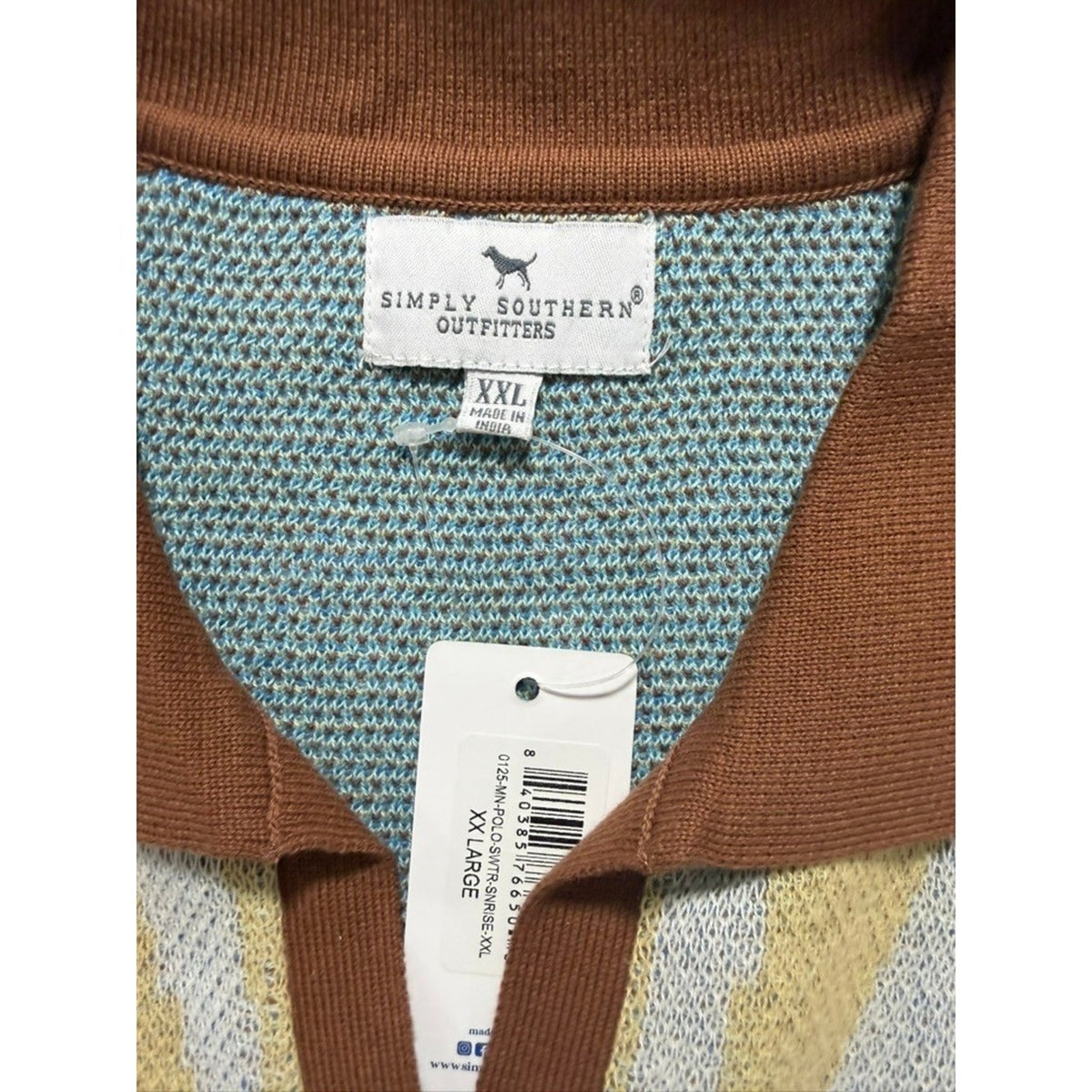 Simply Southern Polo Sweater Mens XXL Knit Sunrise Graphic Short Sleeve