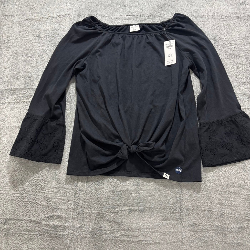 Abercrombie Kids 15/16 Black Womens Front Tie Top Bell Sleeve Boho Casual NEW