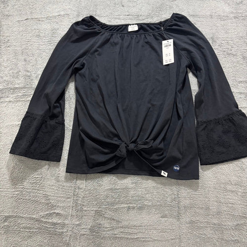 Abercrombie Kids 15/16 Black Womens Front Tie Top Bell Sleeve Boho Casual NEW