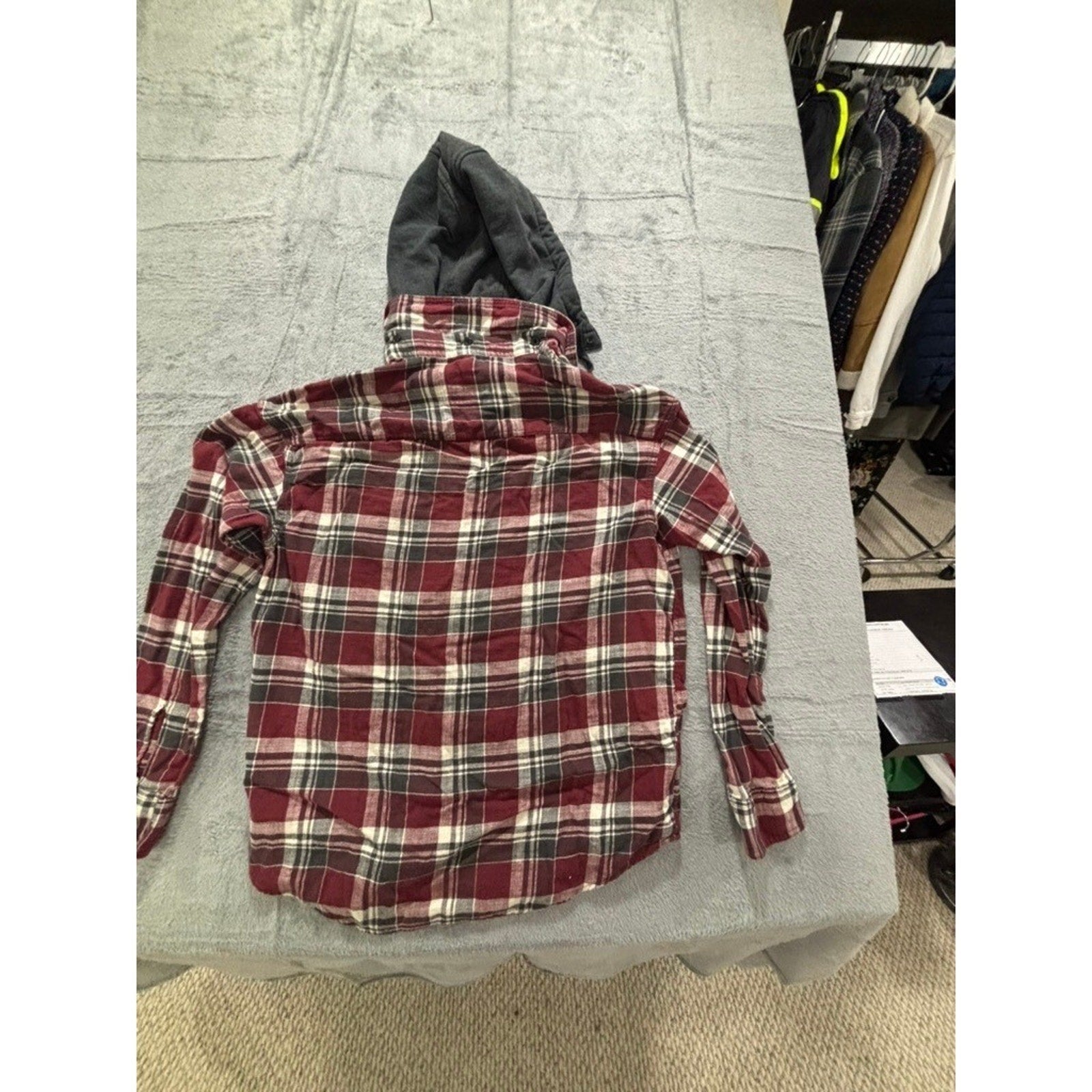 American Eagle M Red Plaid Hooded Flannel Shirt Womens Casual Vintage Style